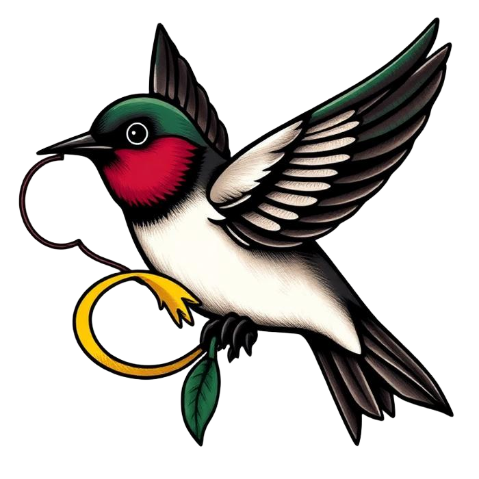 Tattoo flash swallow holding a lemon twist